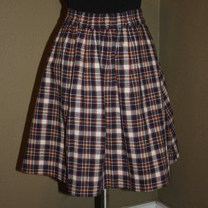 J.CREW TARTAN PLAID BLUE WHITE WOOL BLEND SKIRT FULLY LINED - SMALL 4